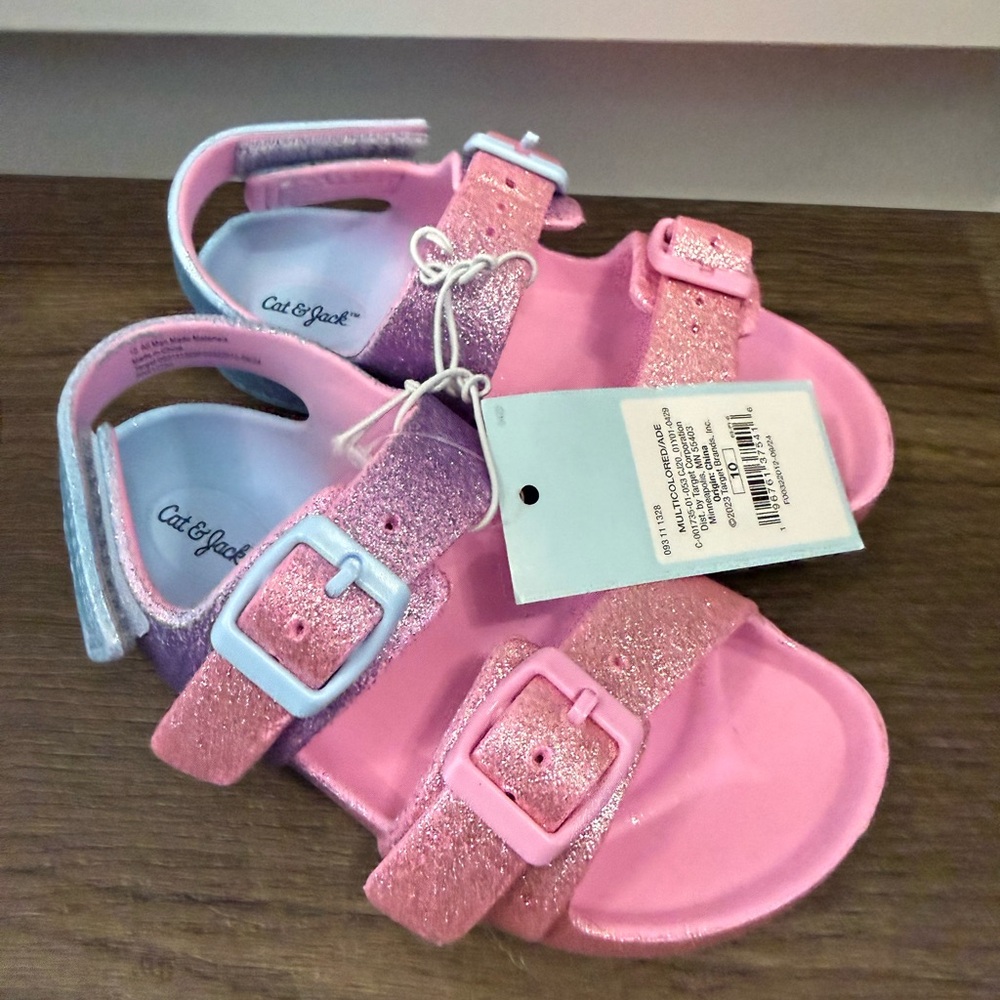 NWT Cat & Jack Toddler Girls Rubber sandals rainbow glitter ombre Size 10
